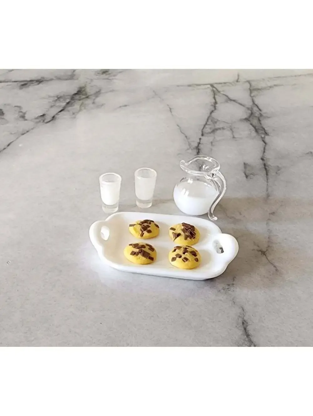 Miniature Dollhouse Milk and Chocolate Chip Cookies Tray Platter Set